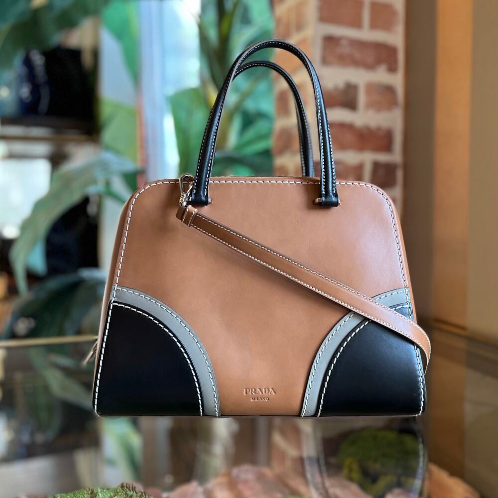 PRADA Bicolor Leather Dome Satchel Bag